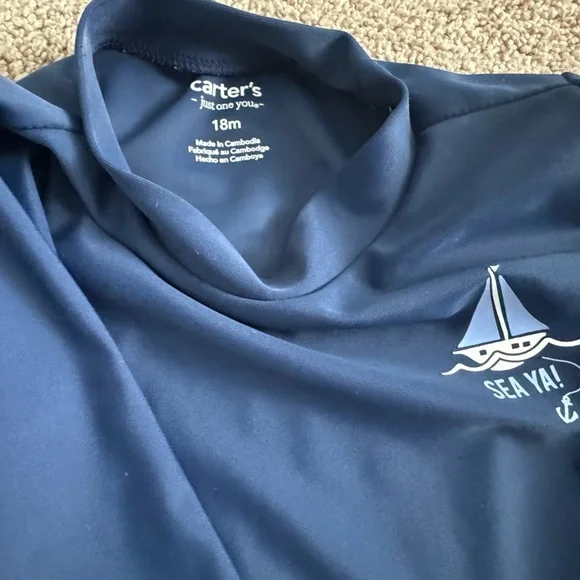 Carters just one you Sun Rash Guard 18 months blue Swim Shirt Long Sleeve - Picture 2 of 3